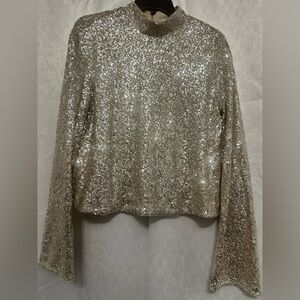 Sparkling Silver Sequin High Neck Top